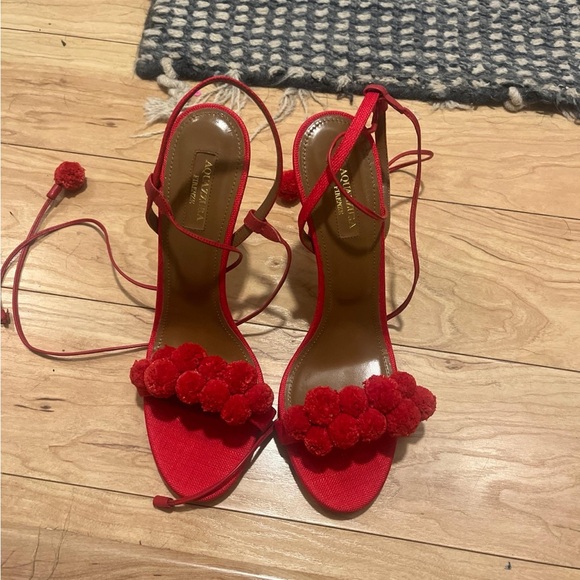 Rene Caovilla Red Pom-Pom Heels - Picture 2 of 5